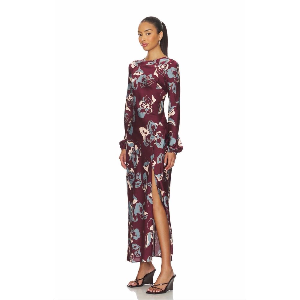 ASTR Elyse Satin Floral Midi Dress in Wine Floral Size M - Picture 3 of 12
